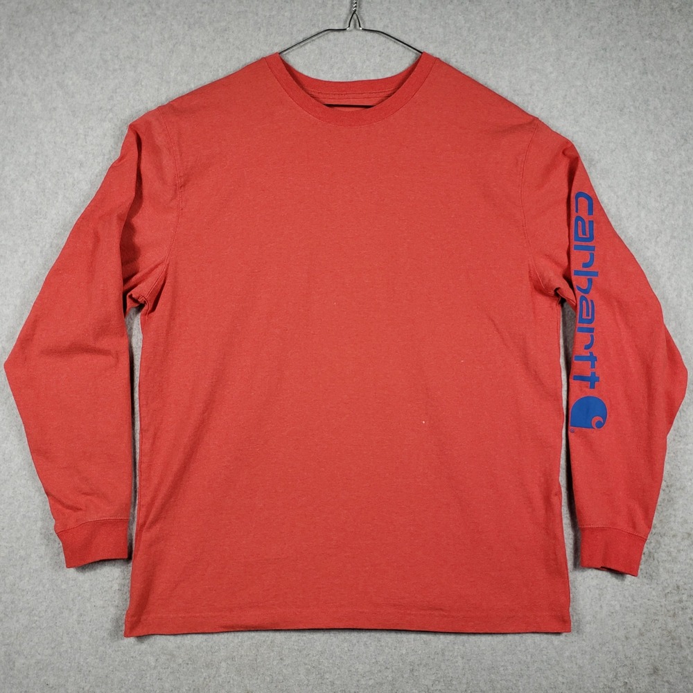 Carhartt Men Shirt Long Sleeve L Loose Fit Red Heather Graphic Logo Workwear L/S